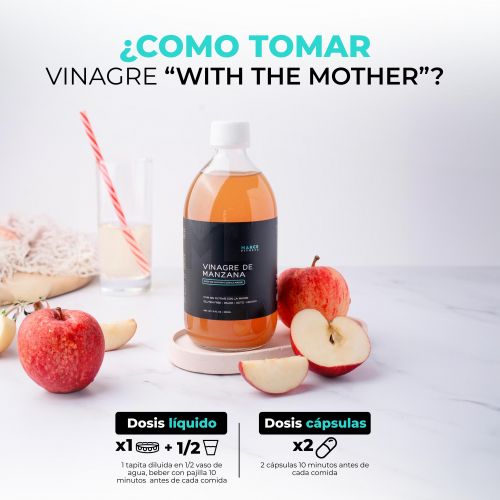 VINAGRE DE SIDRA DE MANZANA ORGANICO BYMARCEFITNESS 500ml Con la Madre (with the mother), Sin Filtrar (ACV Apple Cider Vinegar)